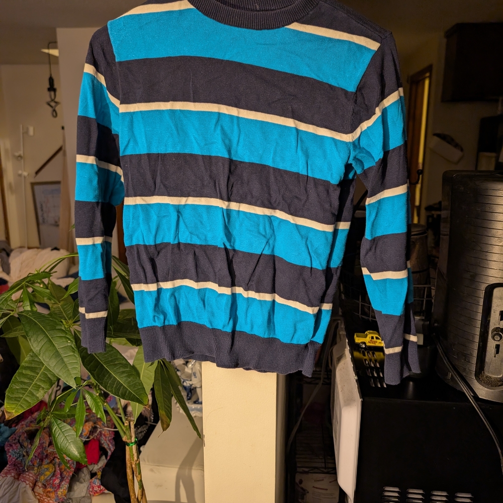 Place Men's Crewneck Sweater - Blue, Black, and Cream Stripes